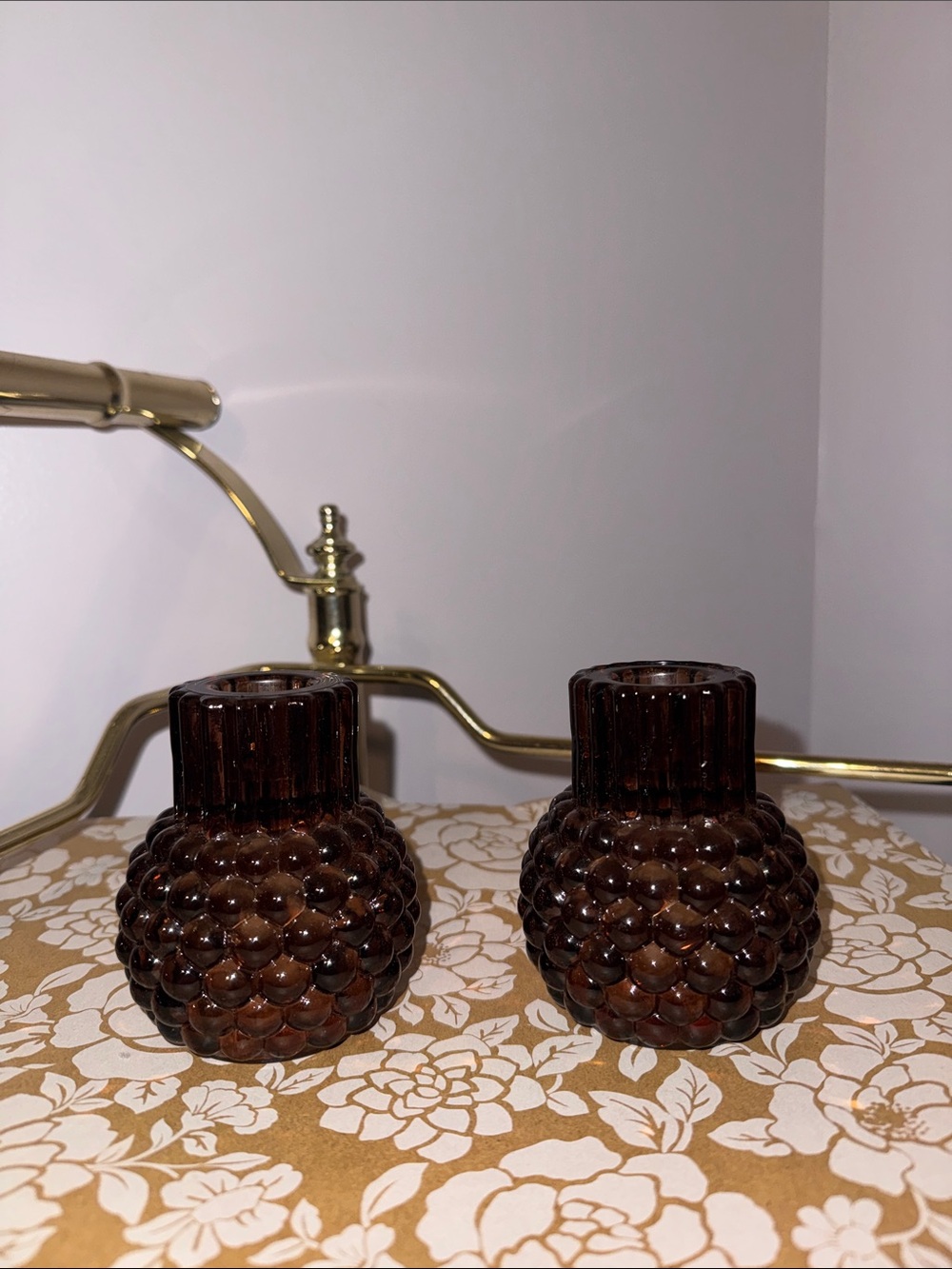 Pair of Brown Textured Glass Votive Holders - Home Accents